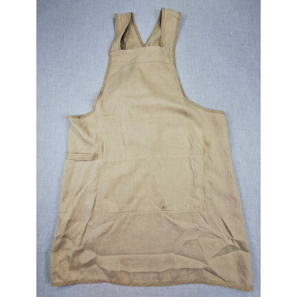 Trader Joe's 100% Linen Cross Back Apron Natural Beige Japanese Pinafore Pocket